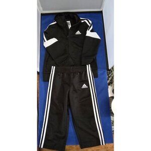 Adidas Boys Black Track Suit With White Stripes, Jacket size 2 pants 18 mo